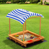 Outdoor Play Equipment: Keezi Kids Sandpit Wooden Sandbox Sand Pit with Canopy Water Basin Toys 146cm