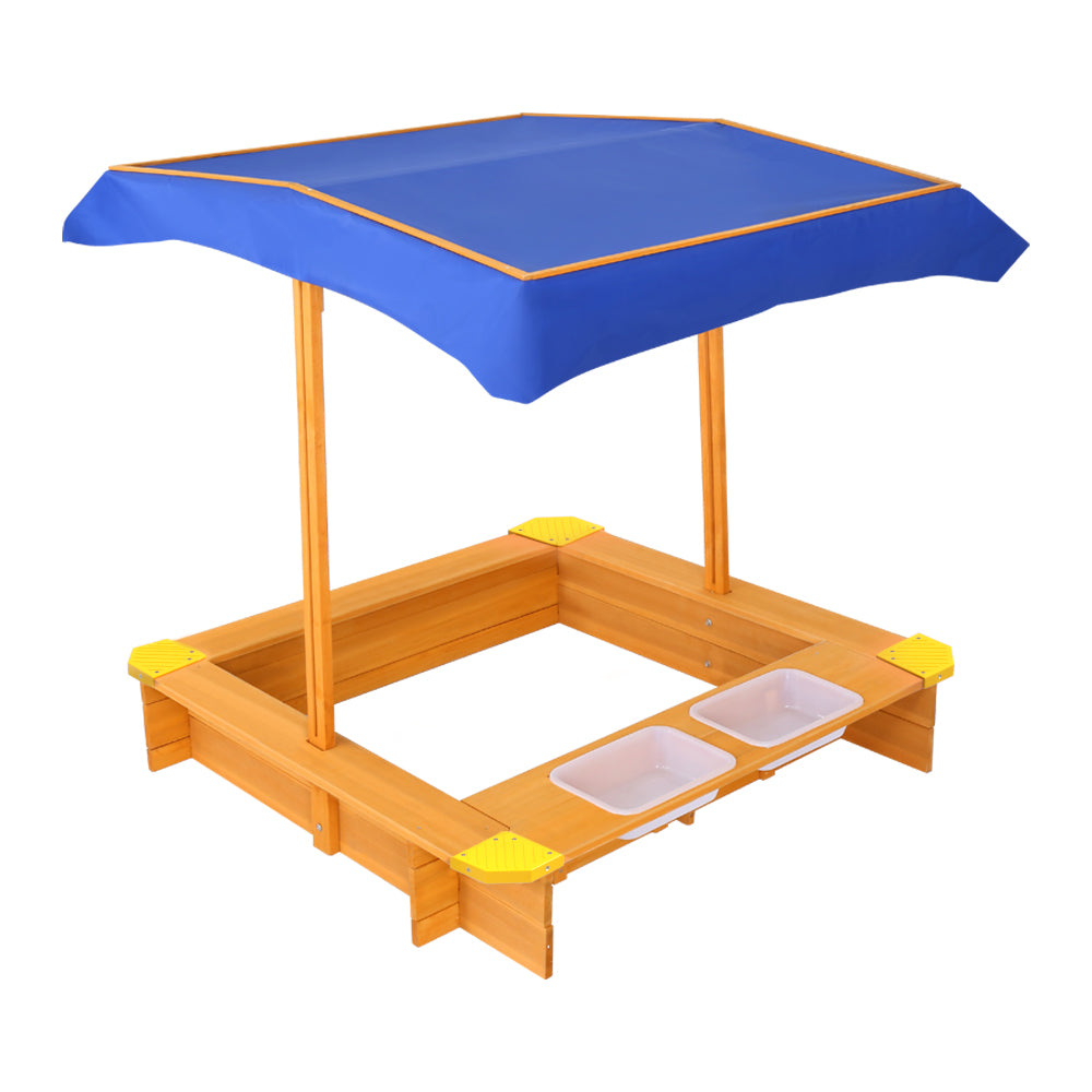 Outdoor Play Equipment: Keezi Kids Sandpit Wooden Sandbox Sand Pit with Canopy Water Basin Toys 103cm