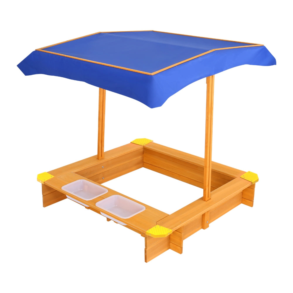 Outdoor Play Equipment: Keezi Kids Sandpit Wooden Sandbox Sand Pit with Canopy Water Basin Toys 103cm