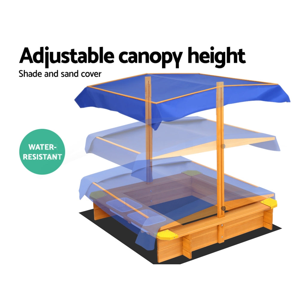 Outdoor Play Equipment: Keezi Kids Sandpit Wooden Sandbox Sand Pit with Canopy Water Basin Toys 103cm