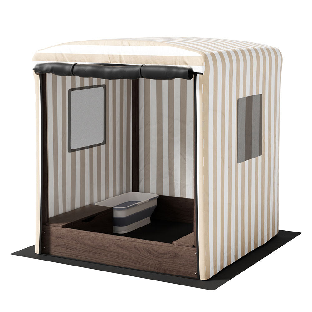 Outdoor Play Equipment: Keezi Kids Sandpit Wooden Sandbox Sand Pit with Canopy Window Water Basin 120cm