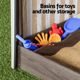 Outdoor Play Equipment: Keezi Kids Sandpit Wooden Sandbox Sand Pit with Canopy Window Water Basin 120cm