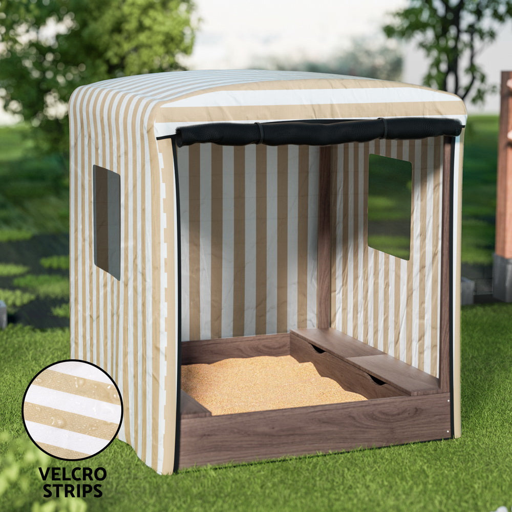Outdoor Play Equipment: Keezi Kids Sandpit Wooden Sandbox Sand Pit with Canopy Window Water Basin 120cm