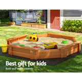 Outdoor Play Equipment: Keezi Kids Sandpit Wooden Round Sand Pit with Cover Bench Seat Beach Toys 182cm