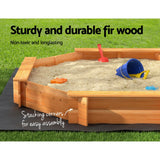 Outdoor Play Equipment: Keezi Kids Sandpit Wooden Round Sand Pit with Cover Bench Seat Beach Toys 182cm