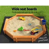 Outdoor Play Equipment: Keezi Kids Sandpit Wooden Round Sand Pit with Cover Bench Seat Beach Toys 182cm