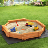 Outdoor Play Equipment: Keezi Kids Sandpit Wooden Round Sand Pit with Cover Bench Seat Beach Toys 182cm
