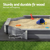 Outdoor Play Equipment: Keezi Kids Sandpit Wooden Round Sand Pit with Cover Bench Seat Beach Toys 182cm Grey