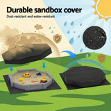 Outdoor Play Equipment: Keezi Kids Sandpit Wooden Round Sand Pit with Cover Bench Seat Beach Toys 182cm Grey