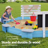 Outdoor Play Equipment: Keezi Kids Sandpit Wooden Round Sand Pit Funnel Bench Seat Beach Toys 215cm