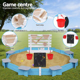Outdoor Play Equipment: Keezi Kids Sandpit Wooden Round Sand Pit Funnel Bench Seat Beach Toys 215cm