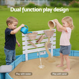 Outdoor Play Equipment: Keezi Kids Sandpit Wooden Round Sand Pit Funnel Bench Seat Beach Toys 215cm