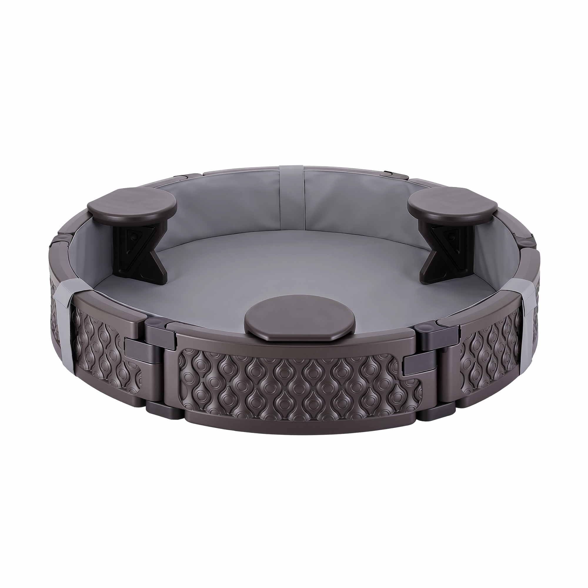 Kids Outdoor Sandpit Toys Sandbox 121cm Round Brown 3 Seats Cover Liner