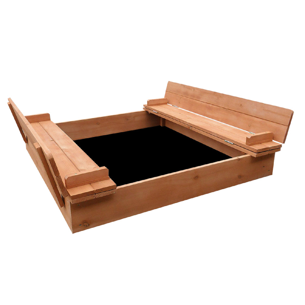 Outdoor Play Equipment: Keezi Kids Sandpit Wooden Sandbox Sand Pit Foldable Seat Outdoor Beach Toys 90cm