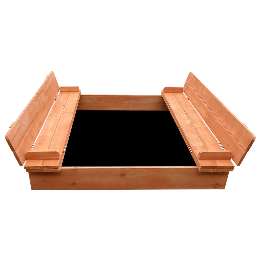 Outdoor Play Equipment: Keezi Kids Sandpit Wooden Sandbox Sand Pit Foldable Seat Outdoor Beach Toys 90cm