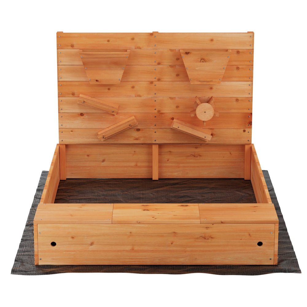 Outdoor Play Equipment: Keezi Kids Sandpit Wooden Sandbox Sand Pit with Cover Funnel Outdoor Toys 120cm