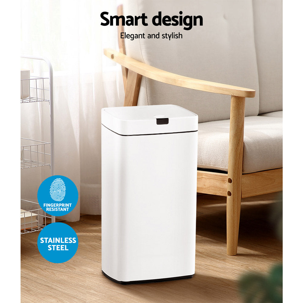 Automatic Bins: Devanti 45L Motion Sensor Bin Rubbish Automatic White