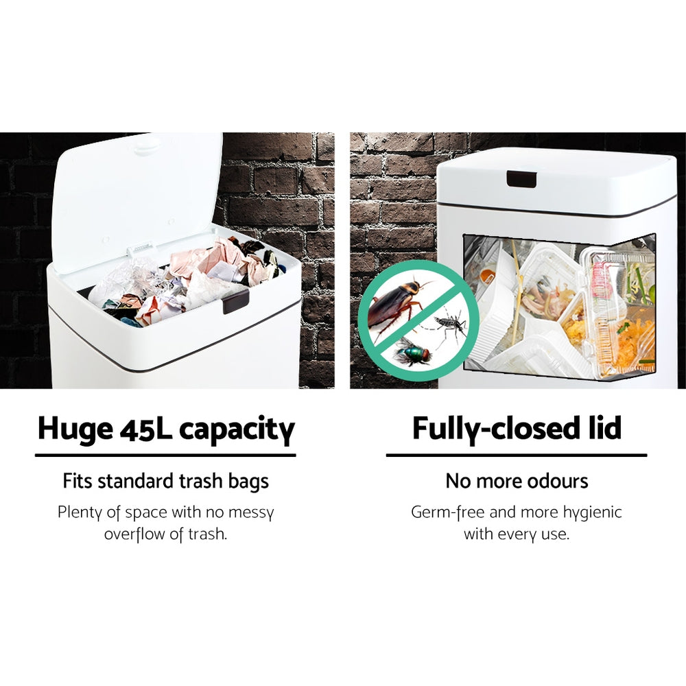 Automatic Bins: Devanti 45L Motion Sensor Bin Rubbish Automatic White
