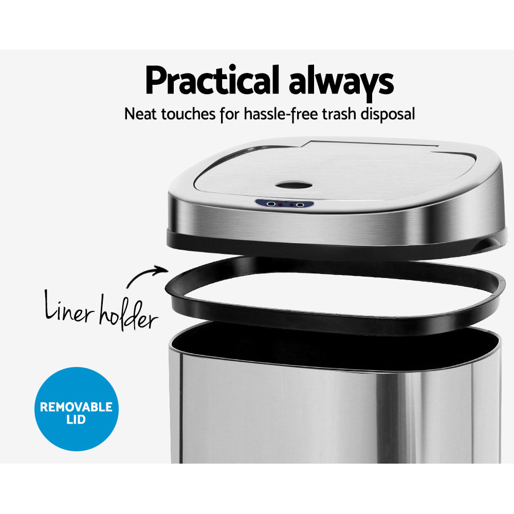 Automatic Bins: Devanti 50L Motion Sensor Bin Rubbish Automatic Silver