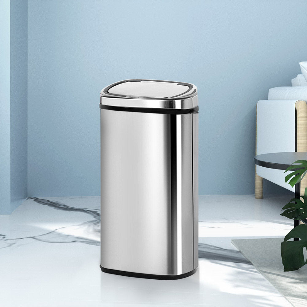 Automatic Bins: Devanti 68L Motion Sensor Bin Rubbish Automatic Silver