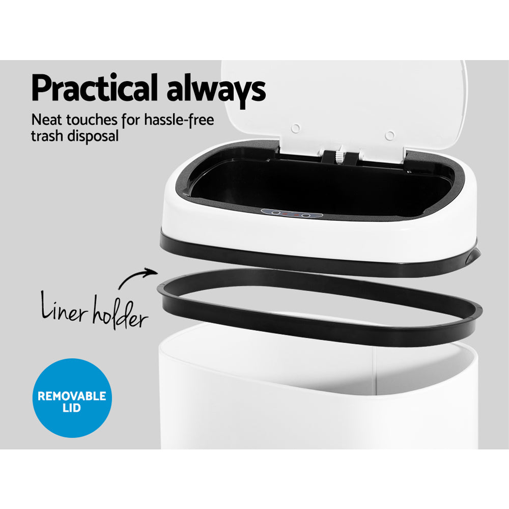 Automatic Bins: Devanti 68L Motion Sensor Bin Rubbish Automatic White