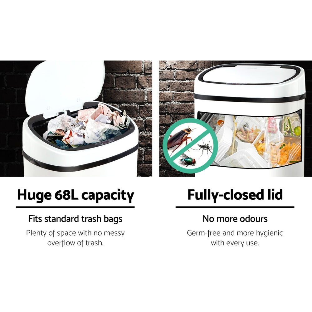 Automatic Bins: Devanti 68L Motion Sensor Bin Rubbish Automatic White