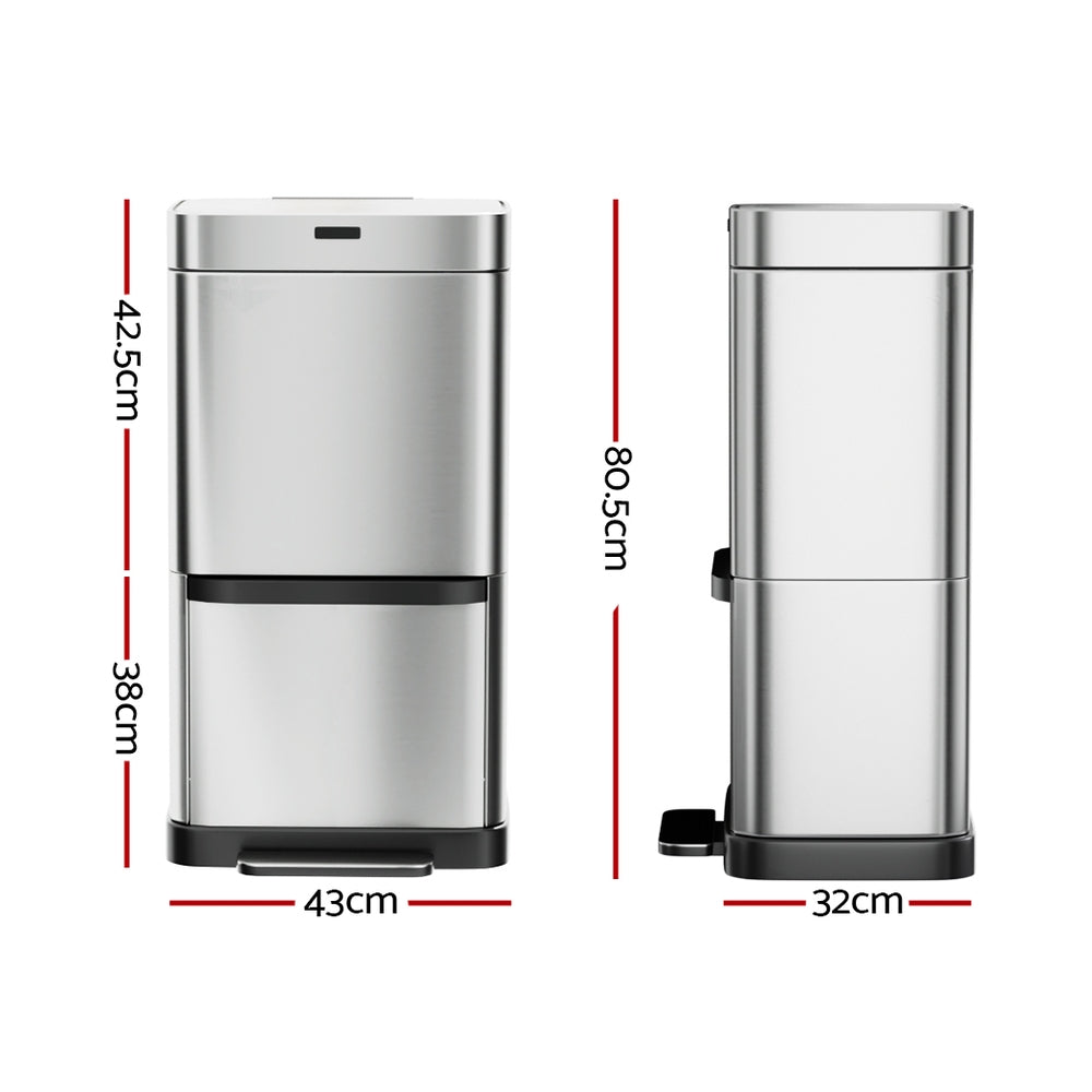 Automatic Bins: Devanti 70L Motion Sensor Bin Pedal Bins Automatic Siver
