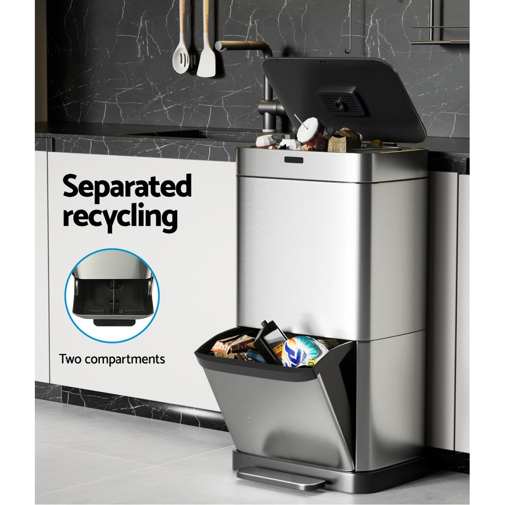 Automatic Bins: Devanti 70L Motion Sensor Bin Pedal Bins Automatic Siver