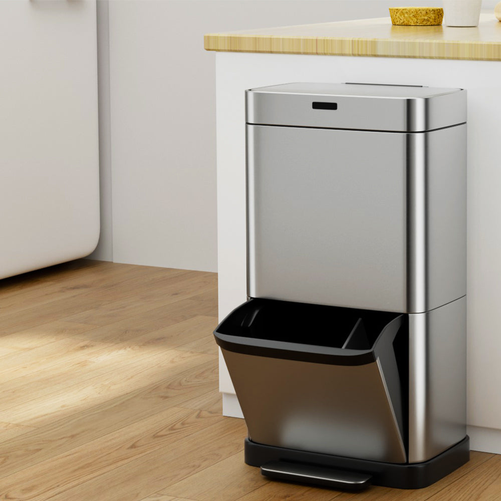 Automatic Bins: Devanti 70L Motion Sensor Bin Pedal Bins Automatic Siver