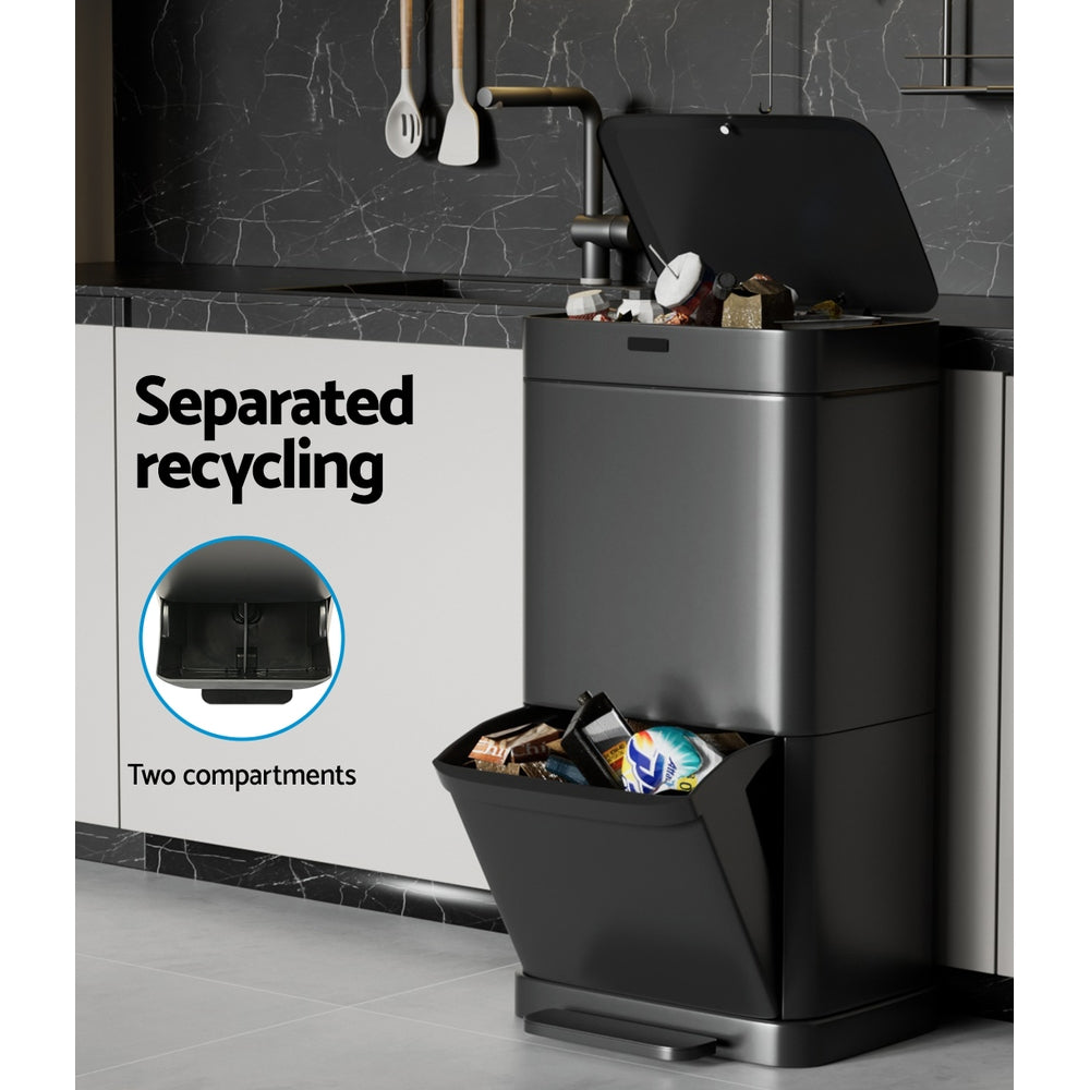 Automatic Bins: Devanti 70L Motion Sensor Bin Pedal Bins Automatic Black