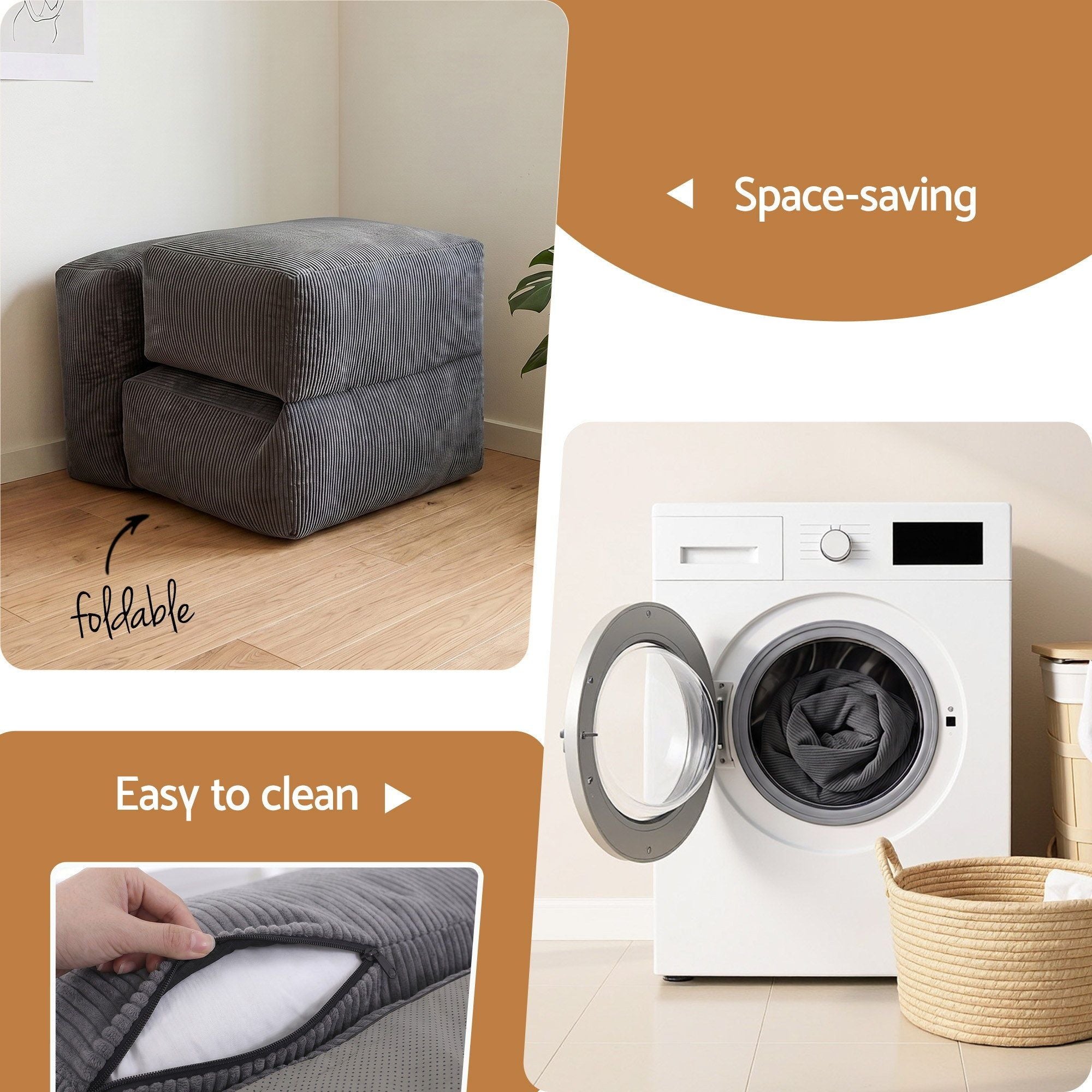 Artiss Foldable Bean Bag Sofa Bed Cloud Couch Boneless Floor Lounger Chair Grey