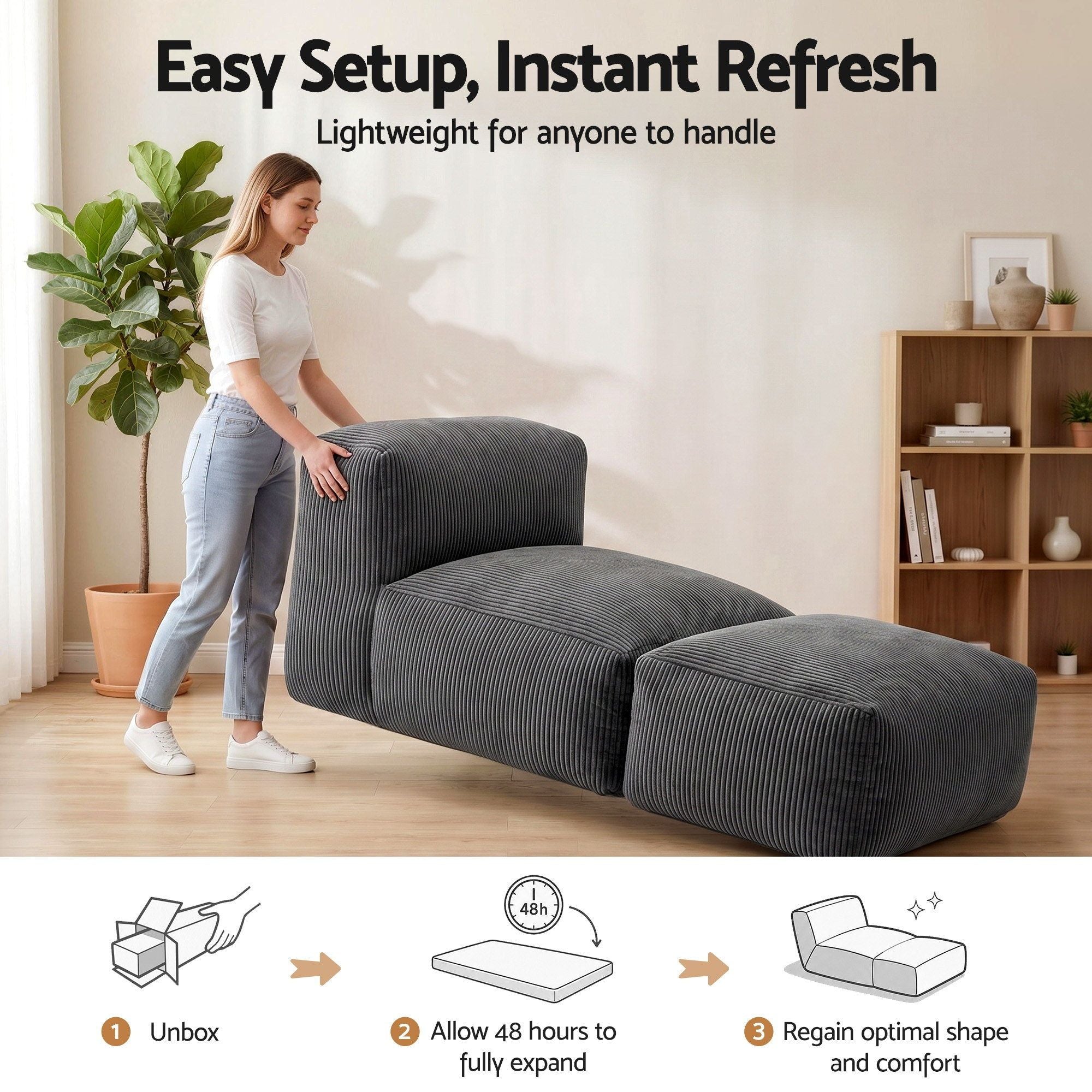 Artiss Foldable Bean Bag Sofa Bed Cloud Couch Boneless Floor Lounger Chair Grey