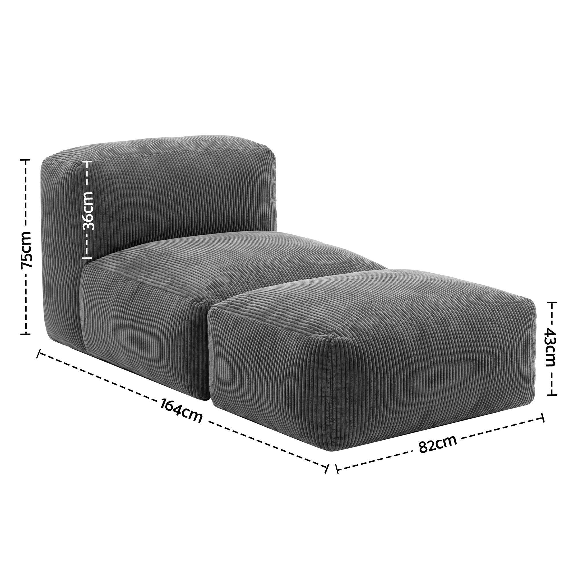 Artiss Foldable Bean Bag Sofa Bed Cloud Couch Boneless Floor Lounger Chair Grey