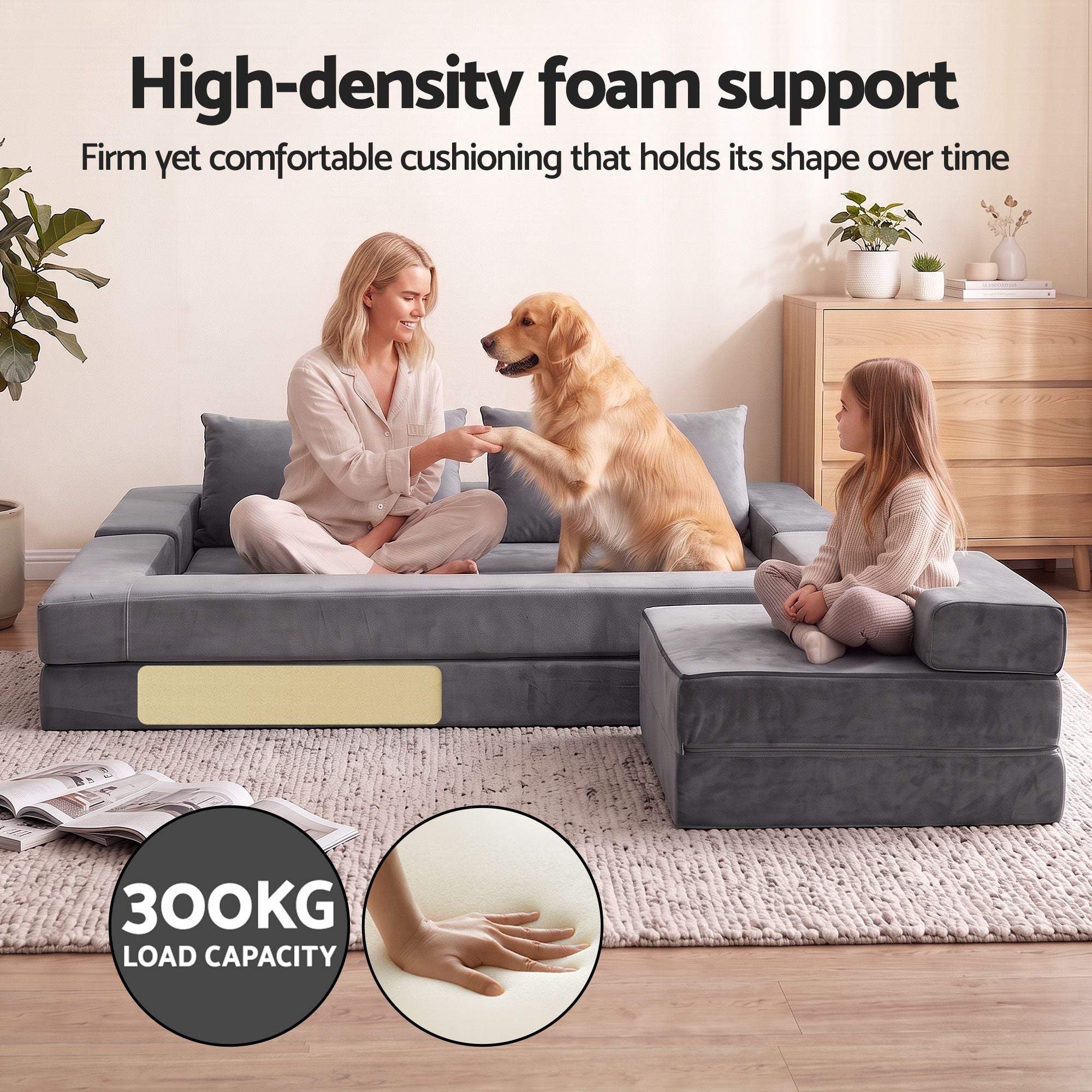 Artiss 3-in-1 Convertible Sofa Bed with Folding Mattress Velvet Foam Chair 300KG