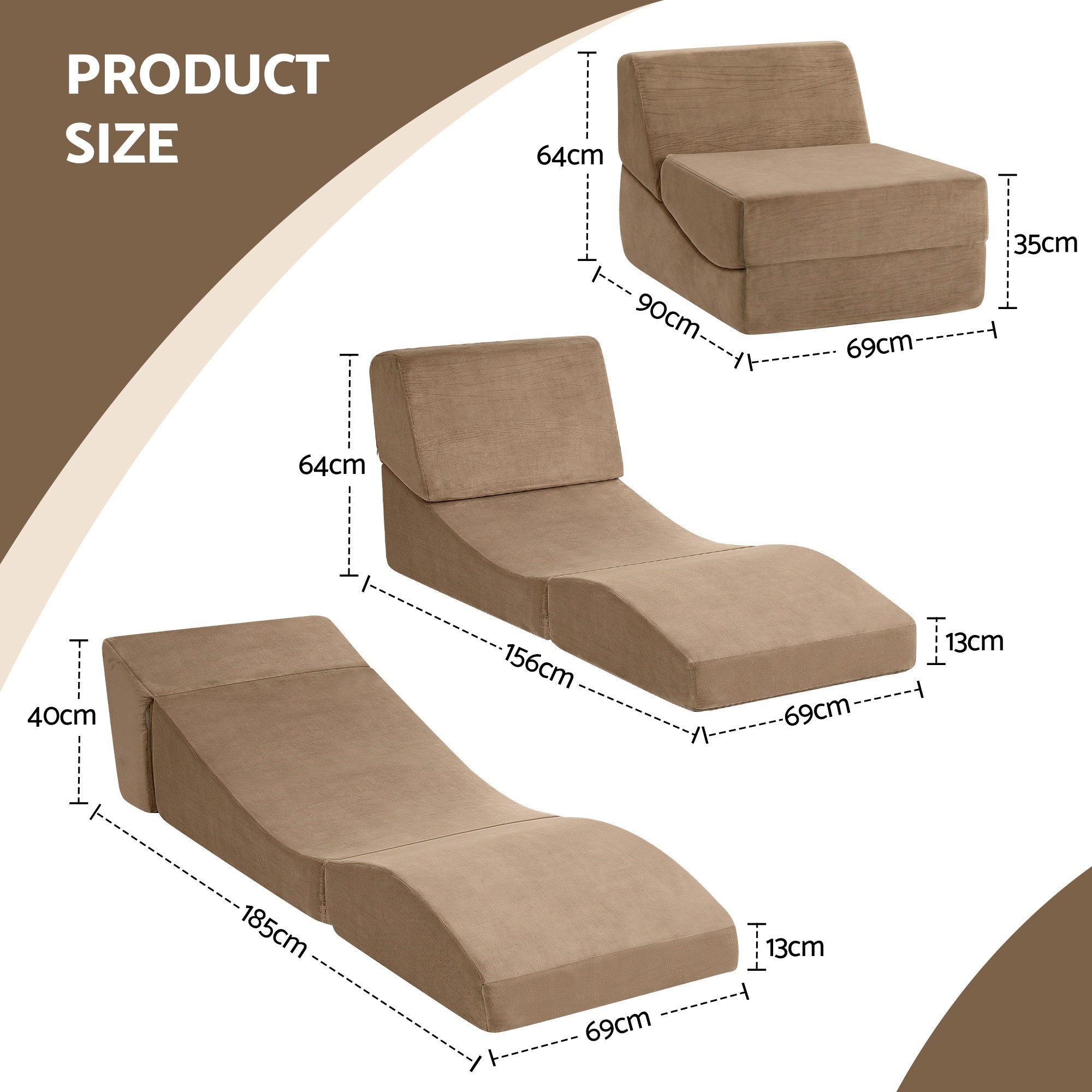 Sofas & Sofa Beds: Artiss Folding Sofa Bed Convertible Armless Foam Floor Futon Lounger Couch Brown