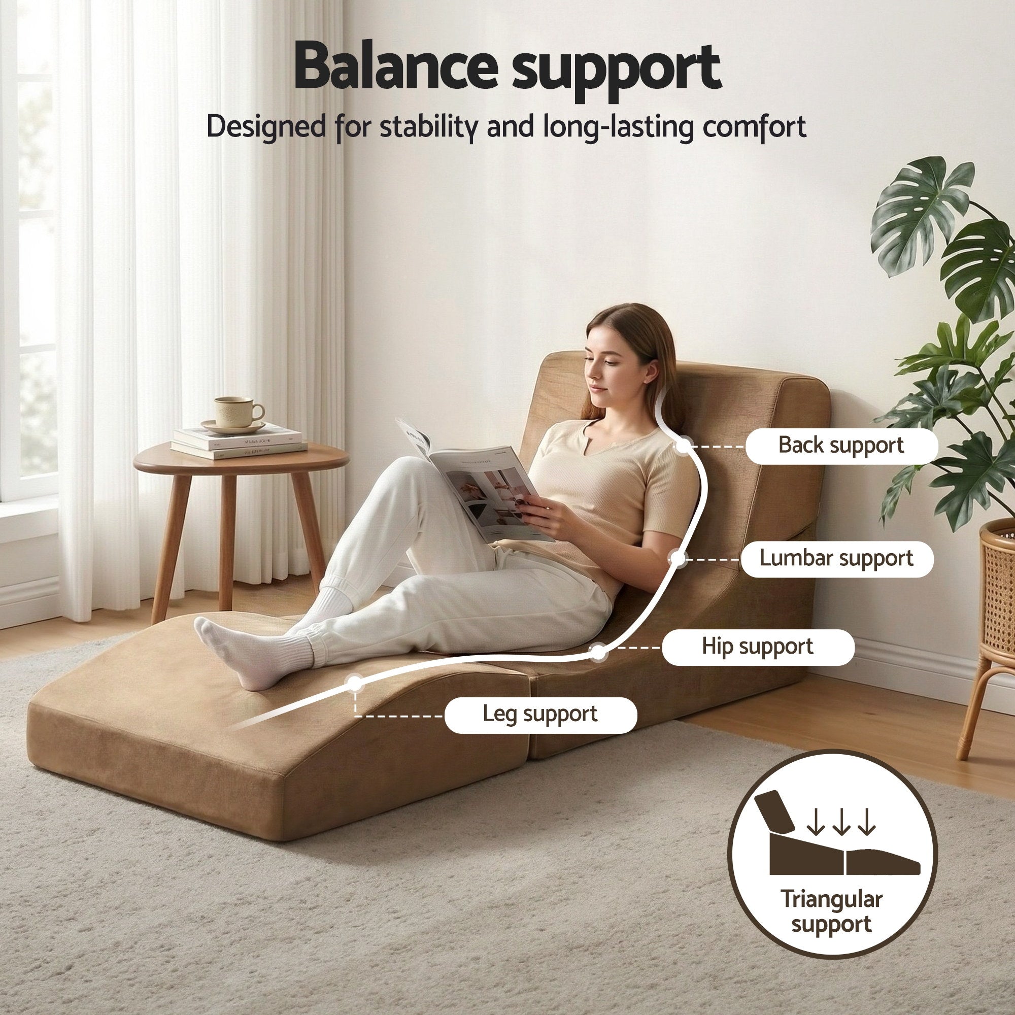 Sofas & Sofa Beds: Artiss Folding Sofa Bed Convertible Armless Foam Floor Futon Lounger Couch Brown