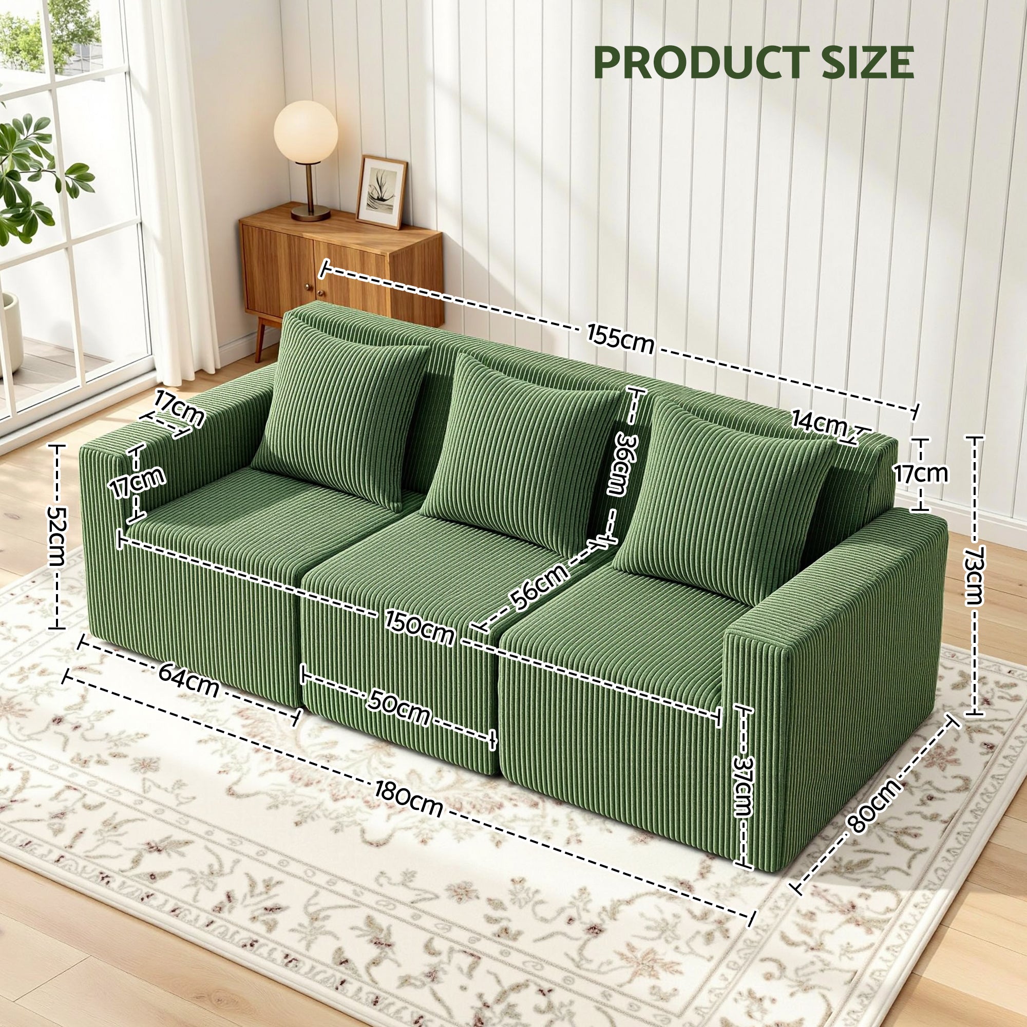 Sofas & Sofa Beds: Artiss Modular 3-Seater Sofa Bed Convertible Sectional Floor Couch with Deep Seat