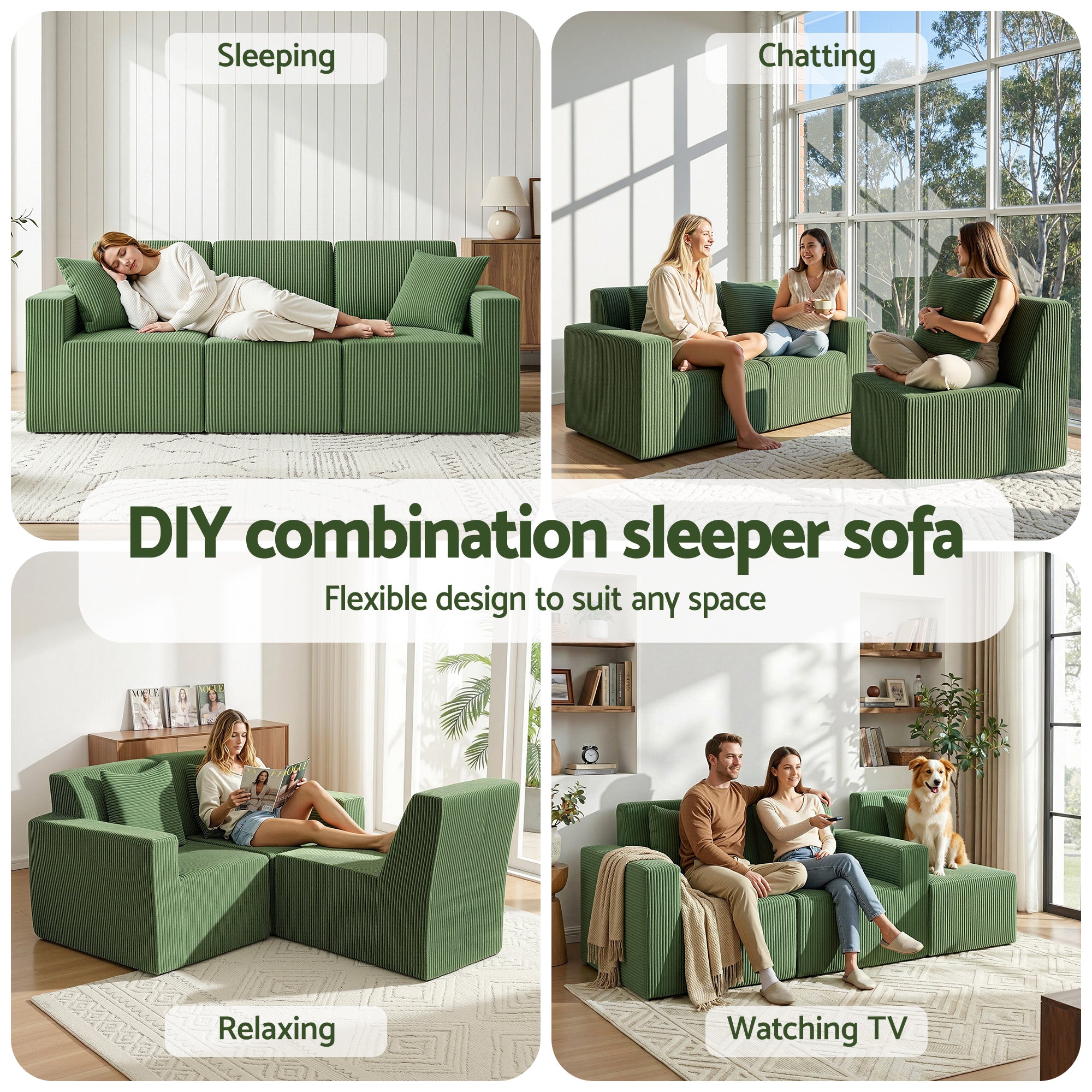 Sofas & Sofa Beds: Artiss Modular 3-Seater Sofa Bed Convertible Sectional Floor Couch with Deep Seat