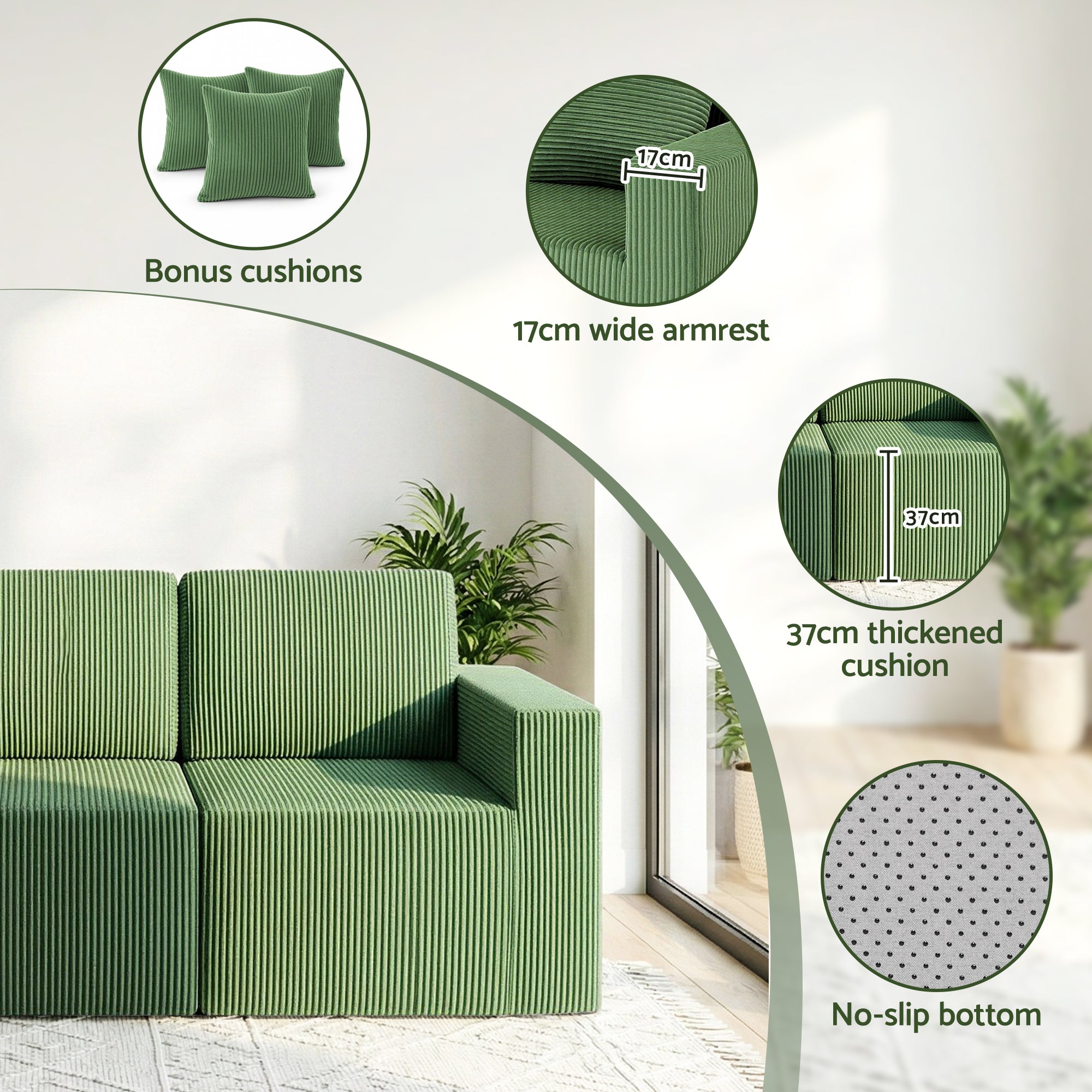 Sofas & Sofa Beds: Artiss Modular 3-Seater Sofa Bed Convertible Sectional Floor Couch with Deep Seat
