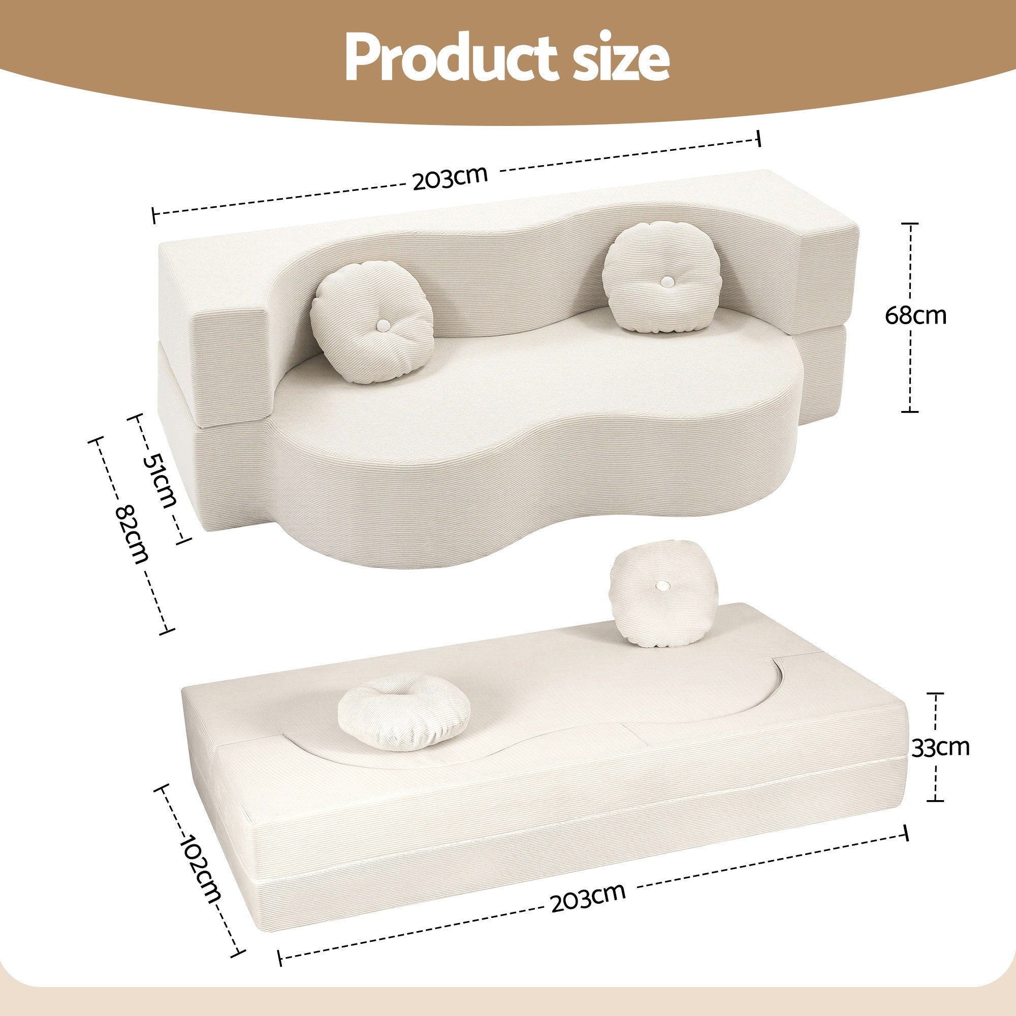 Sofas & Sofa Beds: Artiss Folding Sofa Bed Floor Couch 2-in-1 Convertible Futon Loveseat Beige