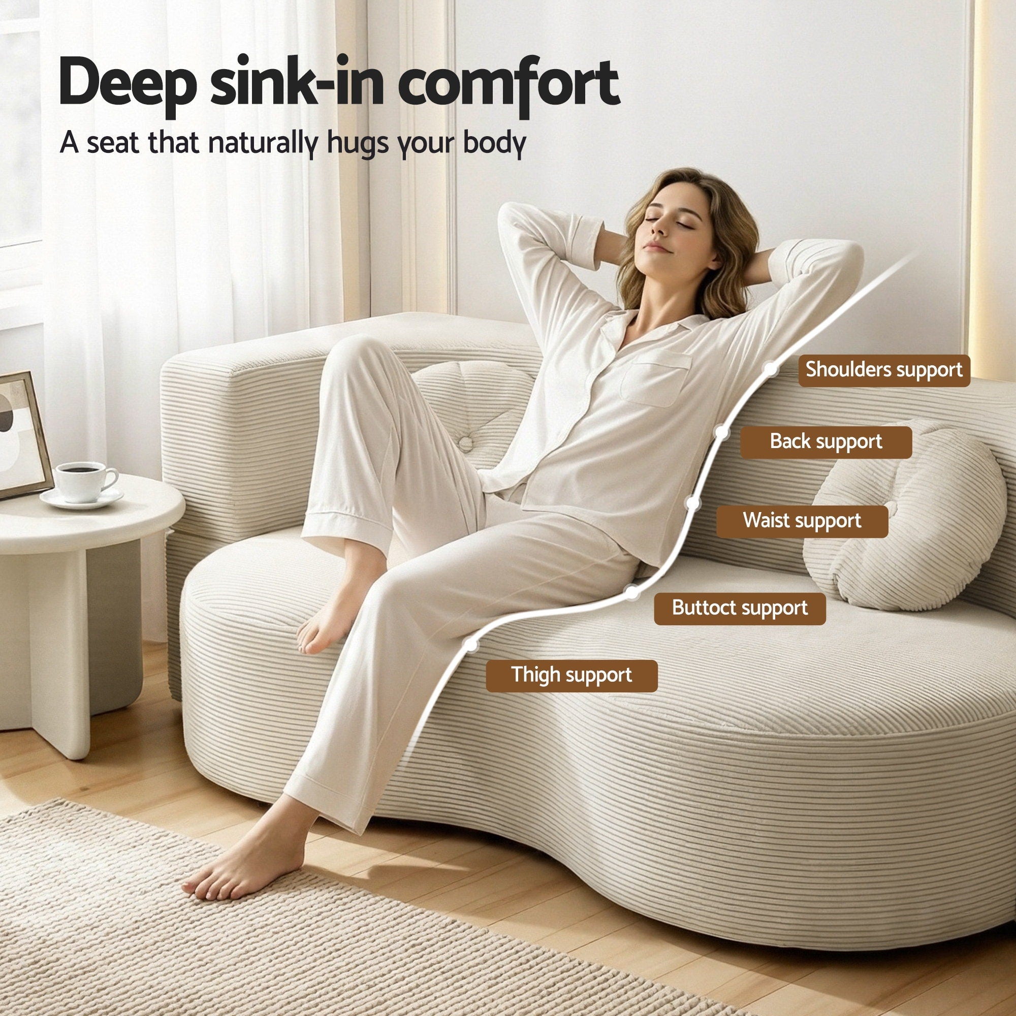 Sofas & Sofa Beds: Artiss Folding Sofa Bed Floor Couch 2-in-1 Convertible Futon Loveseat Beige