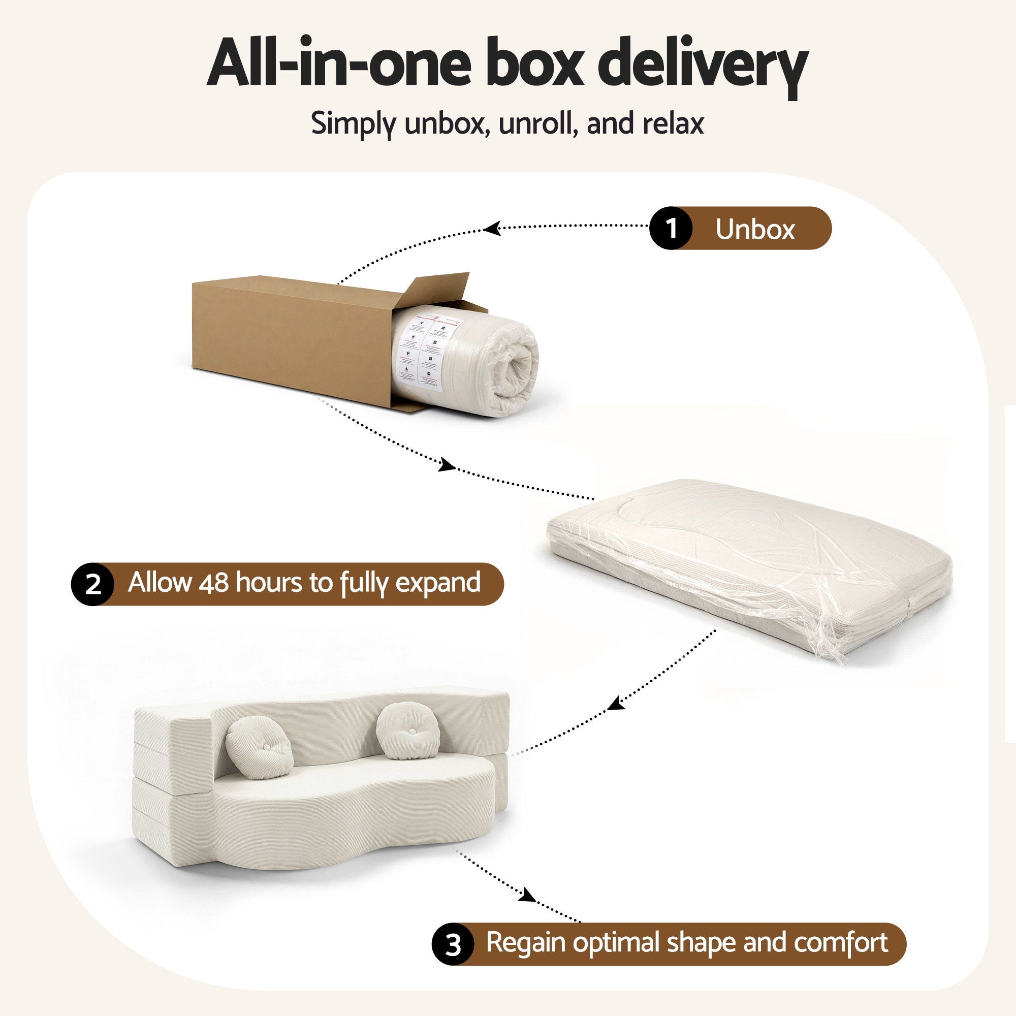 Sofas & Sofa Beds: Artiss Folding Sofa Bed Floor Couch 2-in-1 Convertible Futon Loveseat Beige