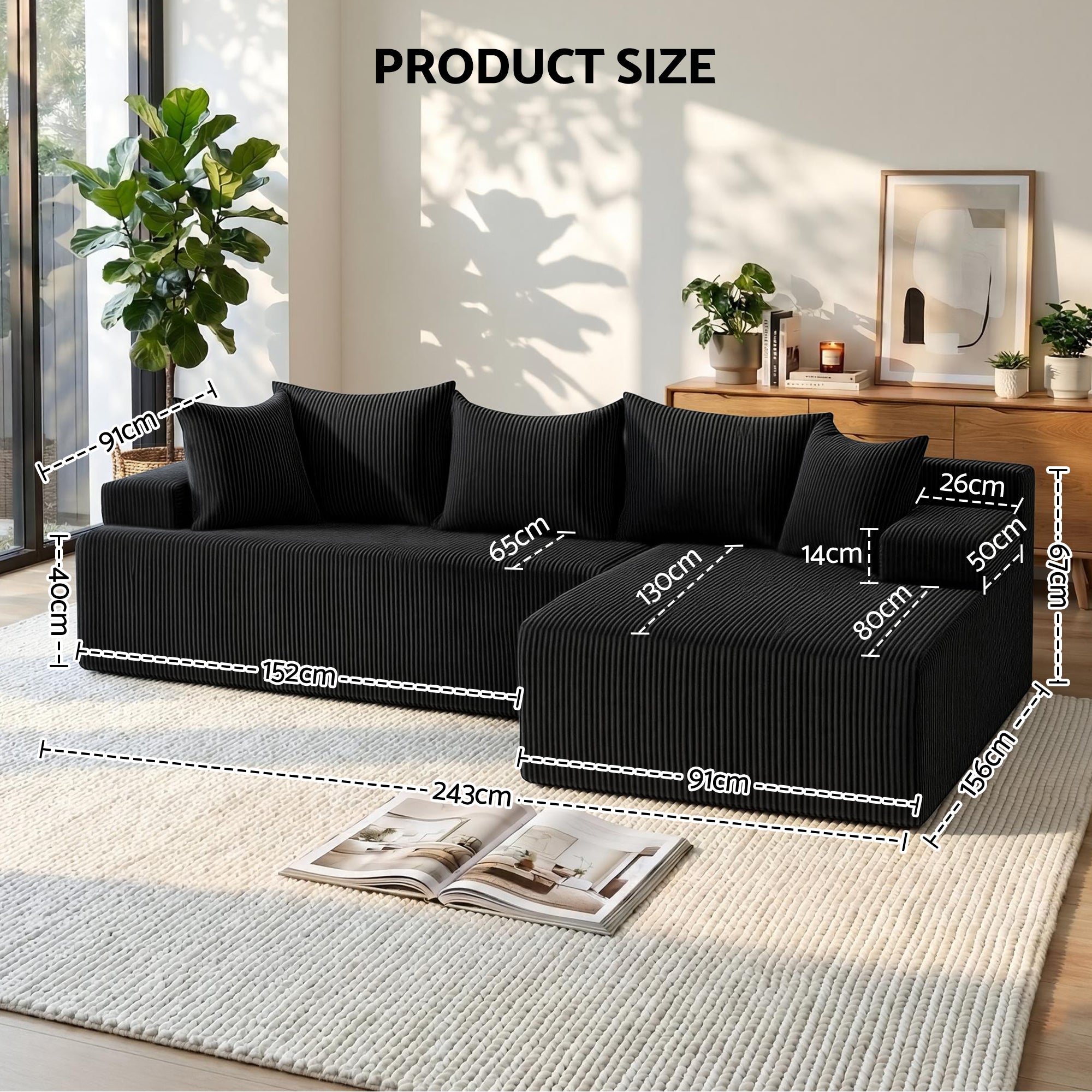 Sofas & Sofa Beds: Artiss Modular Sectional Sofa Bed Convertible L-Shaped Couch with Deep Seat for Living Room