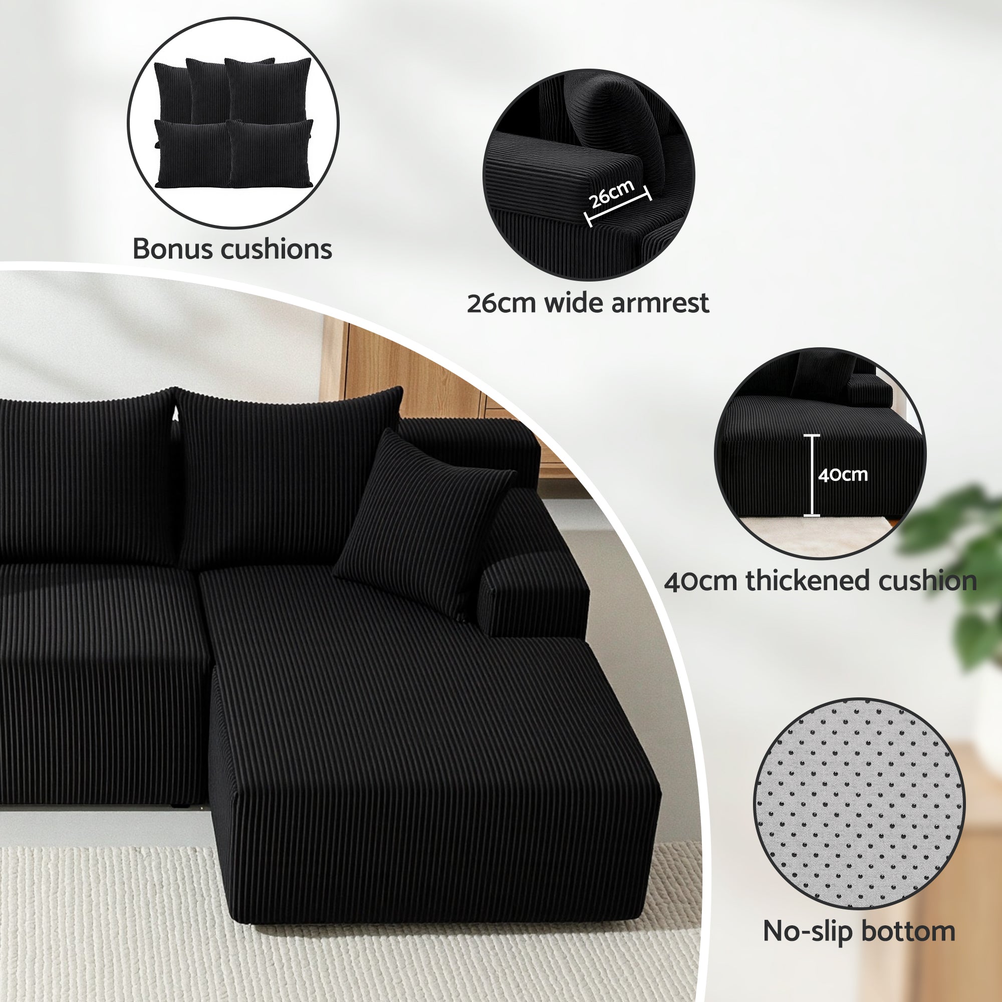 Sofas & Sofa Beds: Artiss Modular Sectional Sofa Bed Convertible L-Shaped Couch with Deep Seat for Living Room