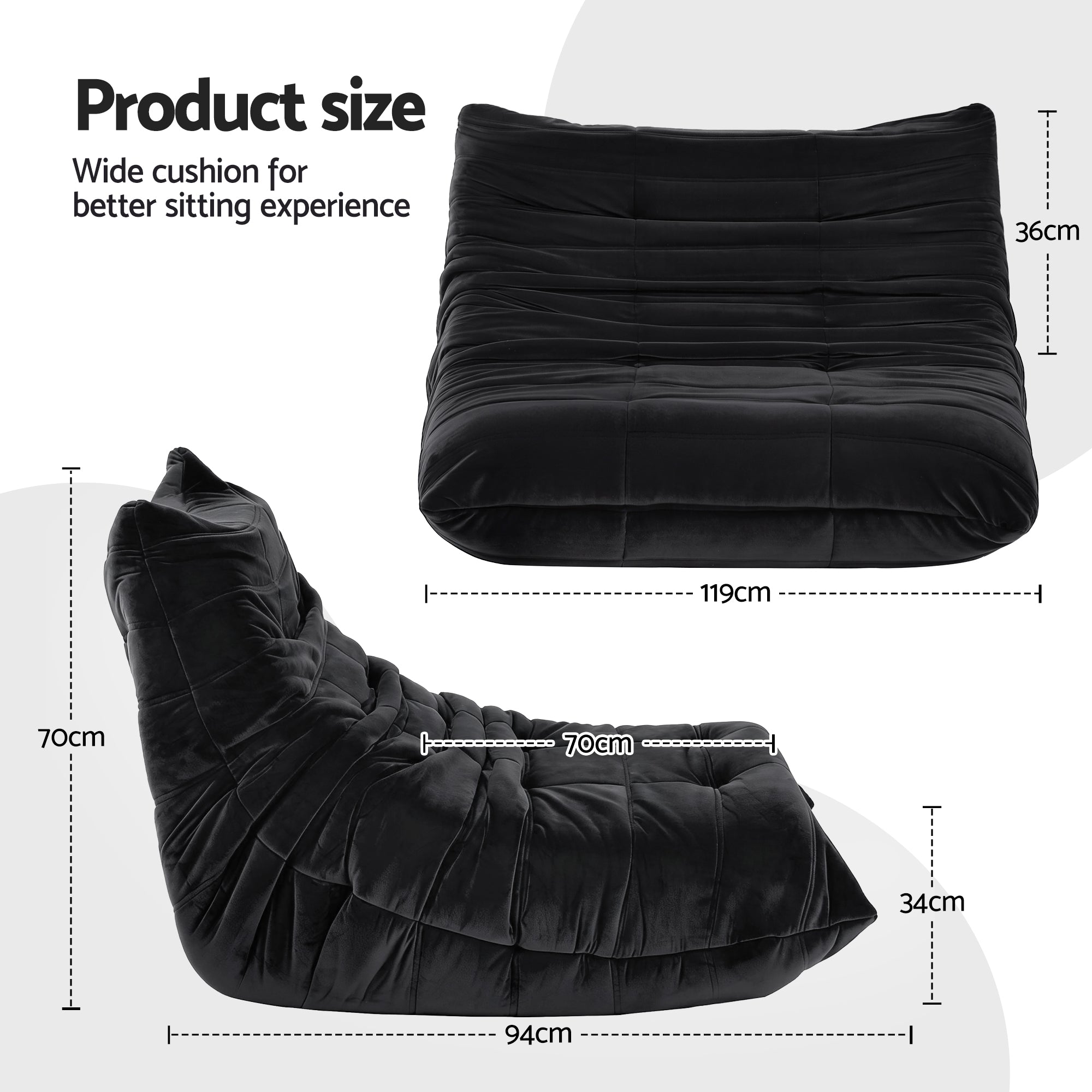 Sofas & Sofa Beds: Artiss Lazy Sofa 2 Seaters Accent Caterpillar Chair Floor Couch Armless Lounge