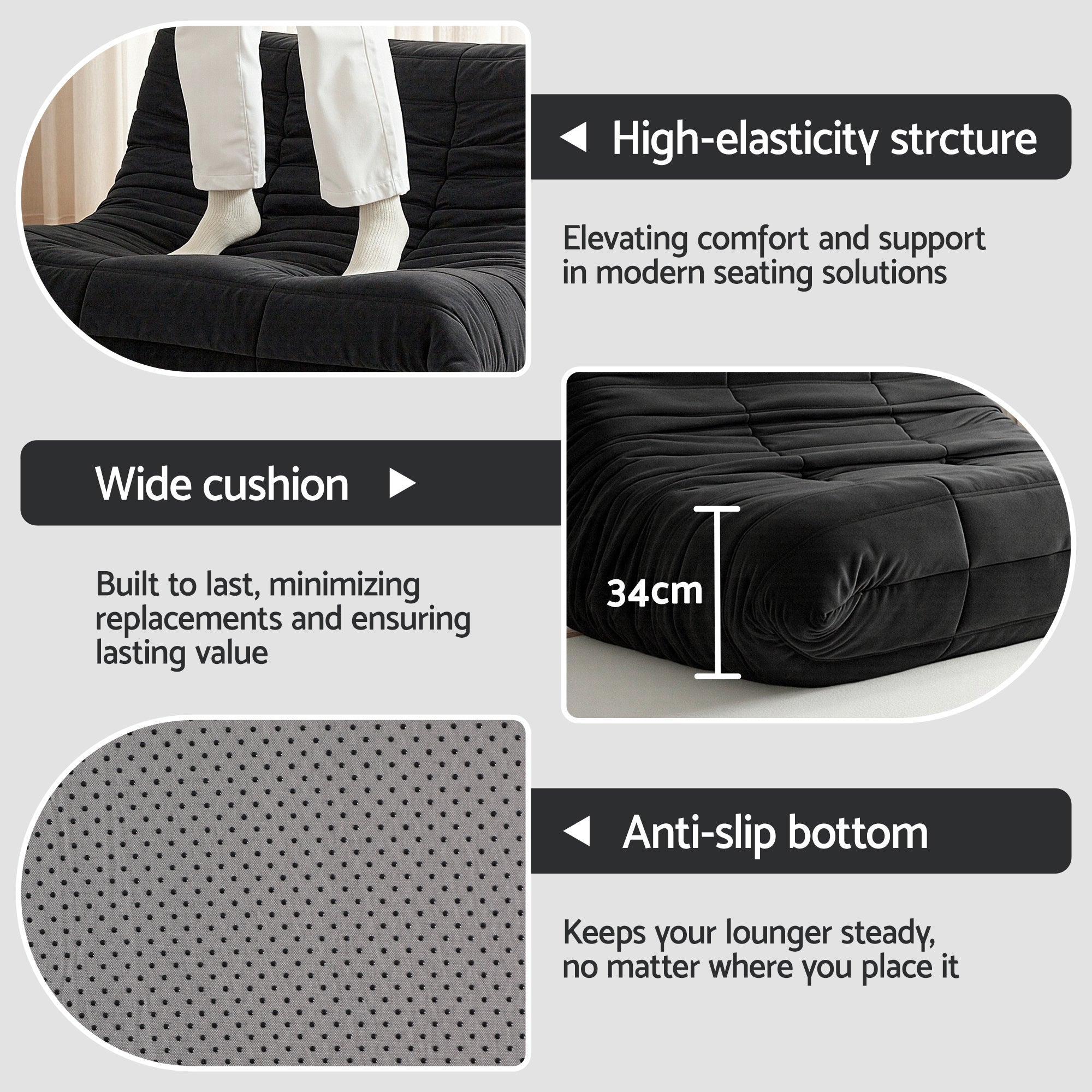 Sofas & Sofa Beds: Artiss Lazy Sofa 2 Seaters Accent Caterpillar Chair Floor Couch Armless Lounge