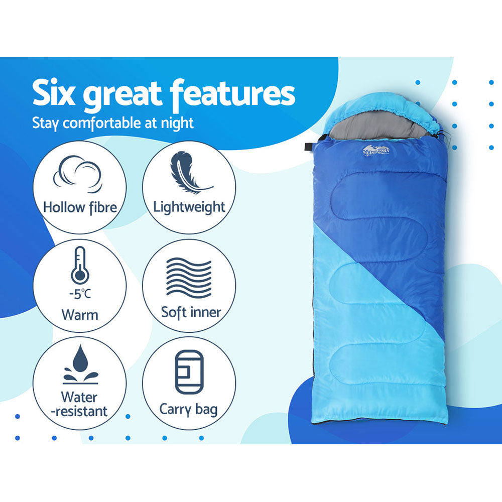 Sleeping Bags: Weisshorn Sleeping Bag Kids Single 172cm Thermal Camping Hiking Blue