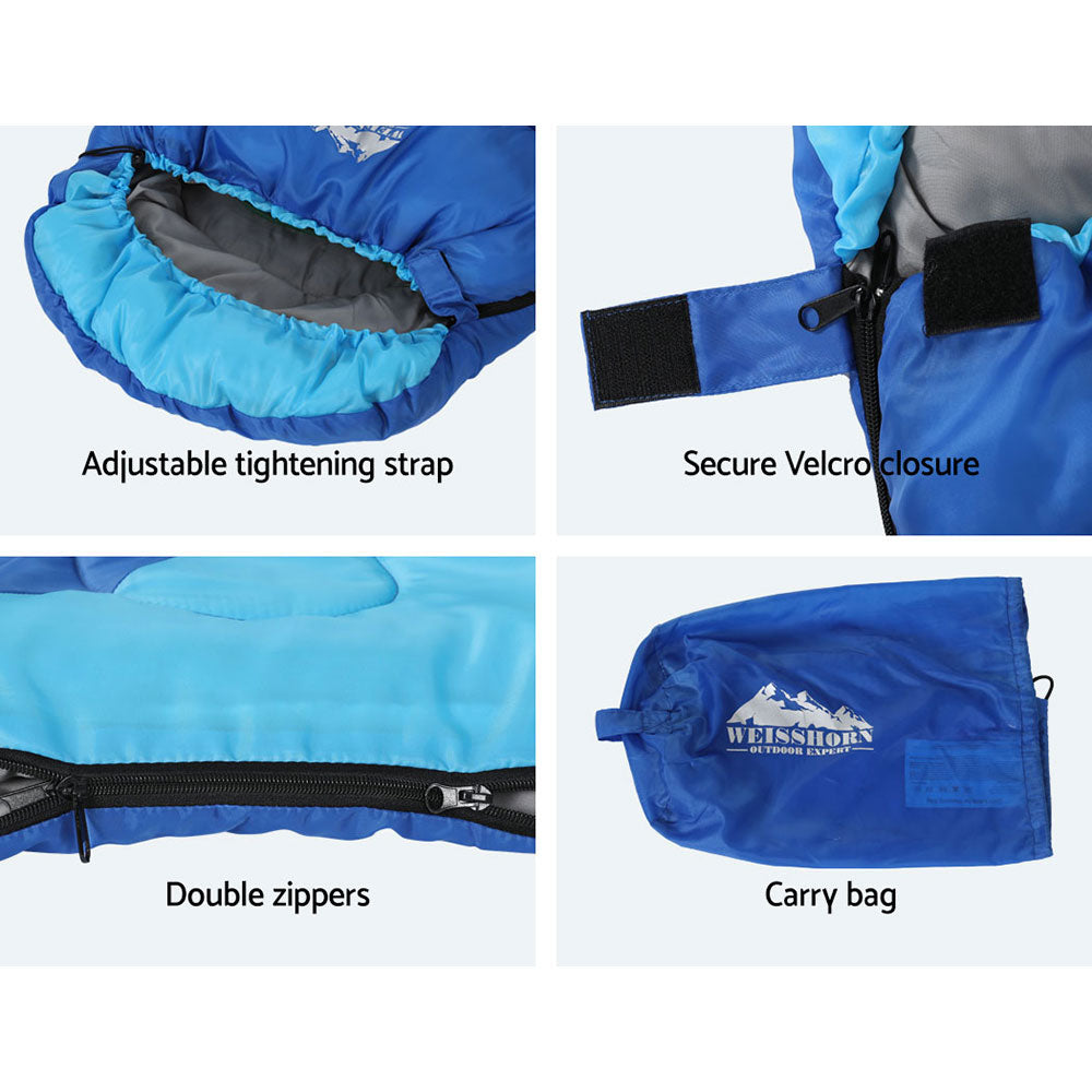 Sleeping Bags: Weisshorn Sleeping Bag Kids Single 172cm Thermal Camping Hiking Blue