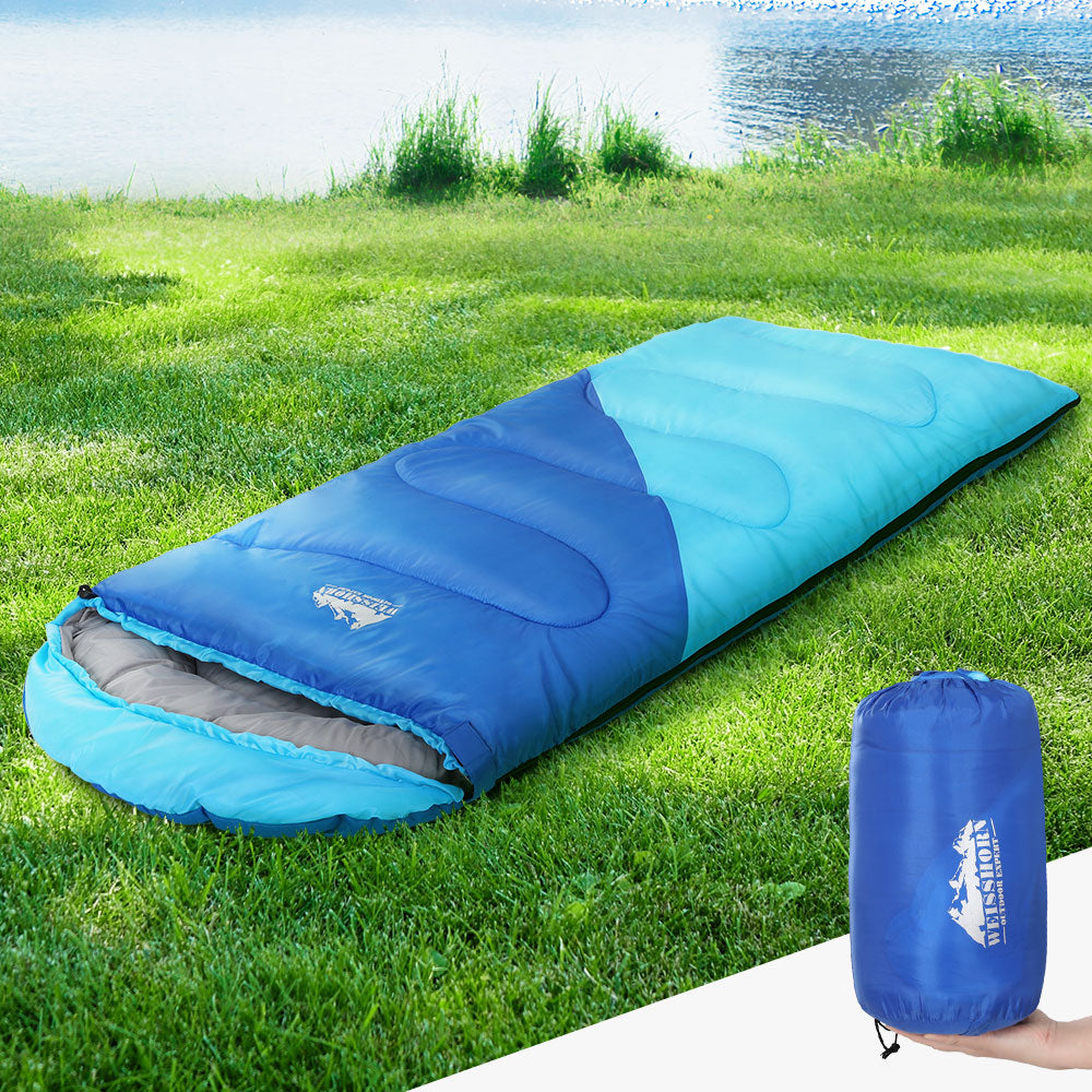 Sleeping Bags: Weisshorn Sleeping Bag Kids Single 172cm Thermal Camping Hiking Blue