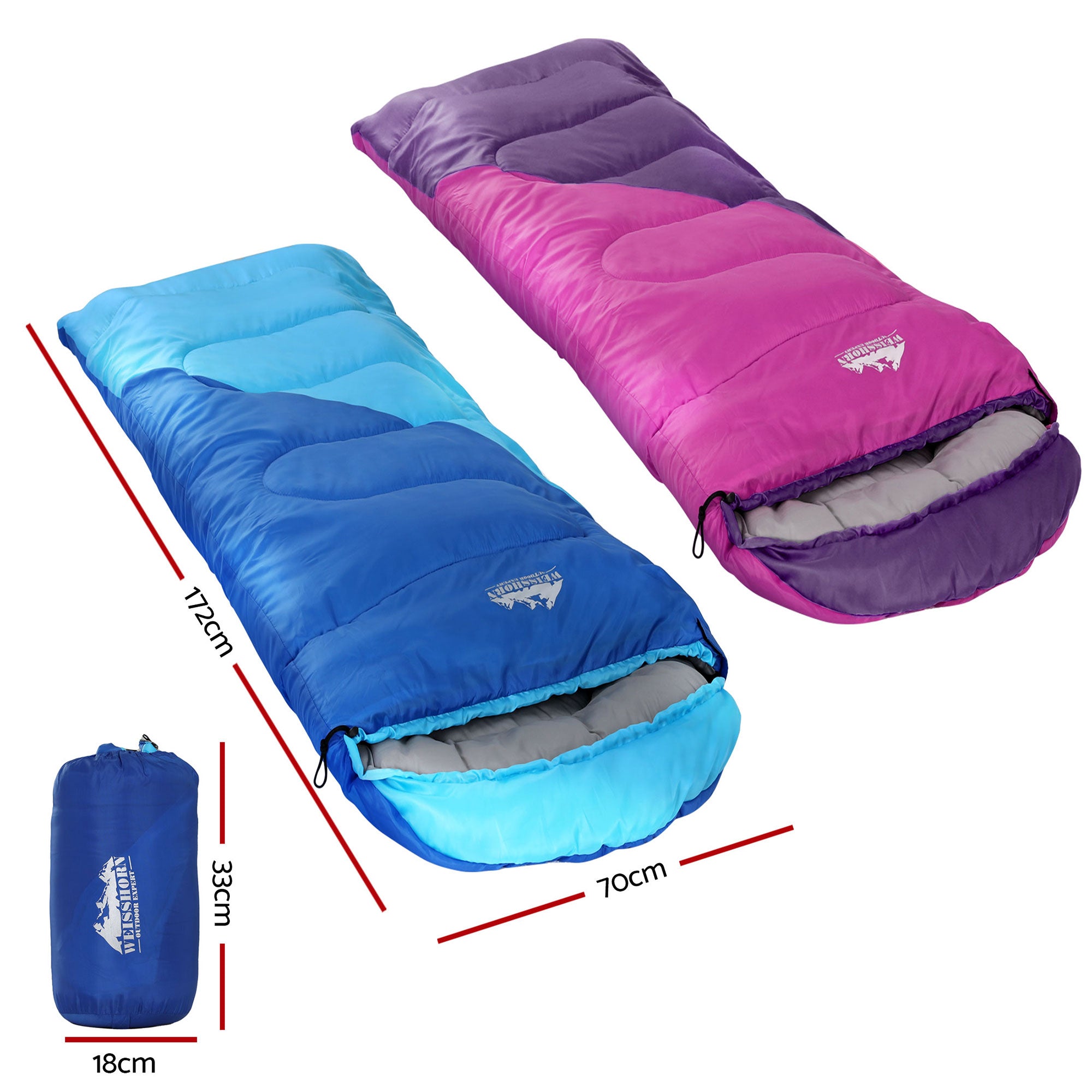 Sleeping Bags: Weisshorn Sleeping Bag Set of 2 Kids Single 172cm Thermal Camping Hiking